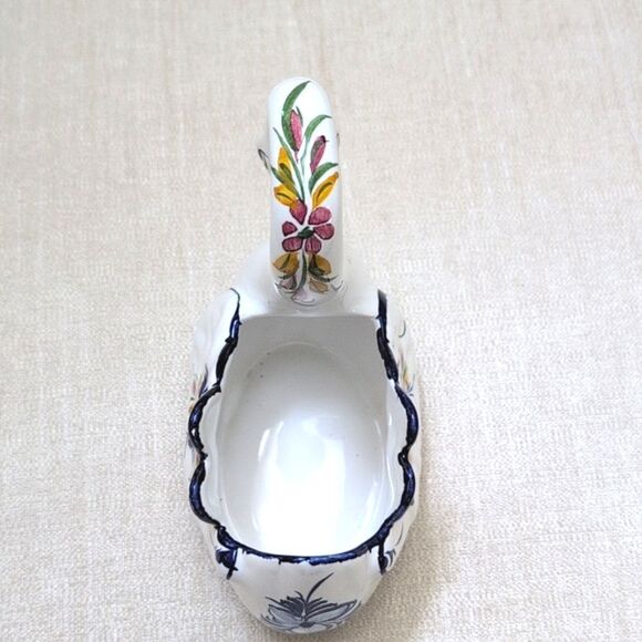 Elegant Hand Painted White Swan Ceramic Art Piece Floral Swan Planter Bowl - Picture 5 of 11